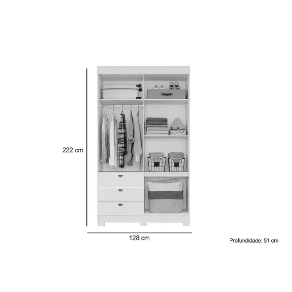 Guarda Roupas Alice 2 Portas de Correr Branco